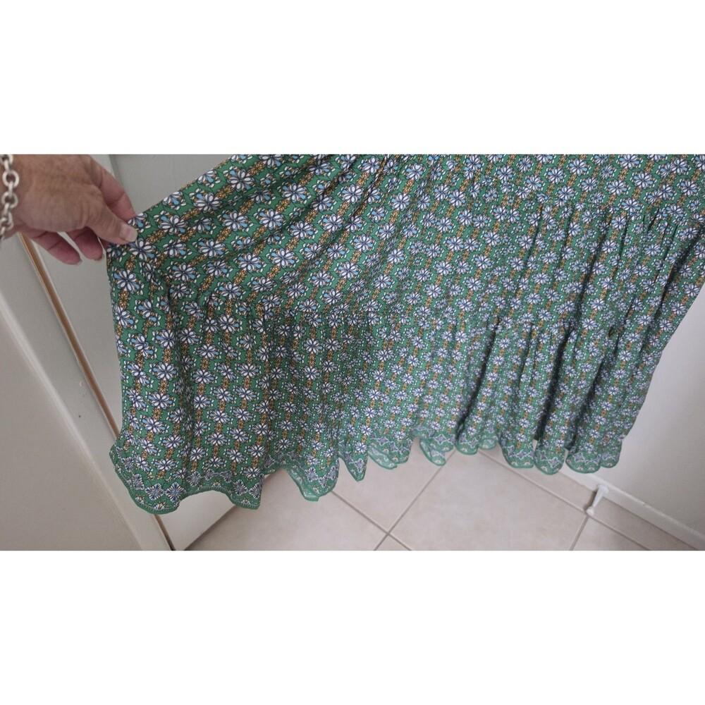 Max Studio Green Floral V-Neck Puff Short Sleeve Midi Milkmaid Boho Dress XL - Picture 8 of 16